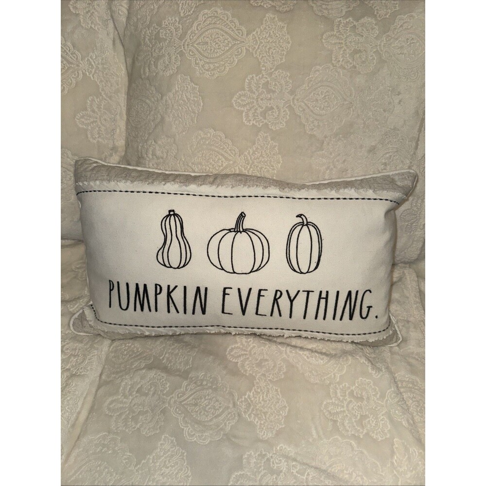 Rae Dunn PUMPKIN EVERYTHING Fall Duck Feather Linen Blend Pillow 14”x 24” Cream